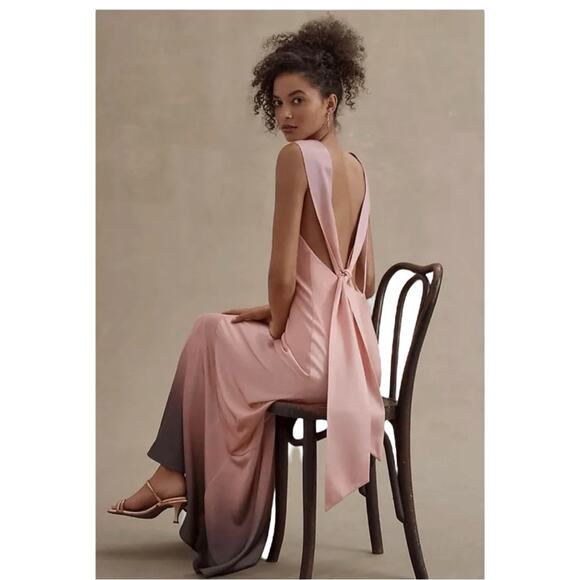 Significant Other Pink Maxi Dress Ombré Tie-Back Satin Size 12 Elegant Cocktail - Picture 1 of 10